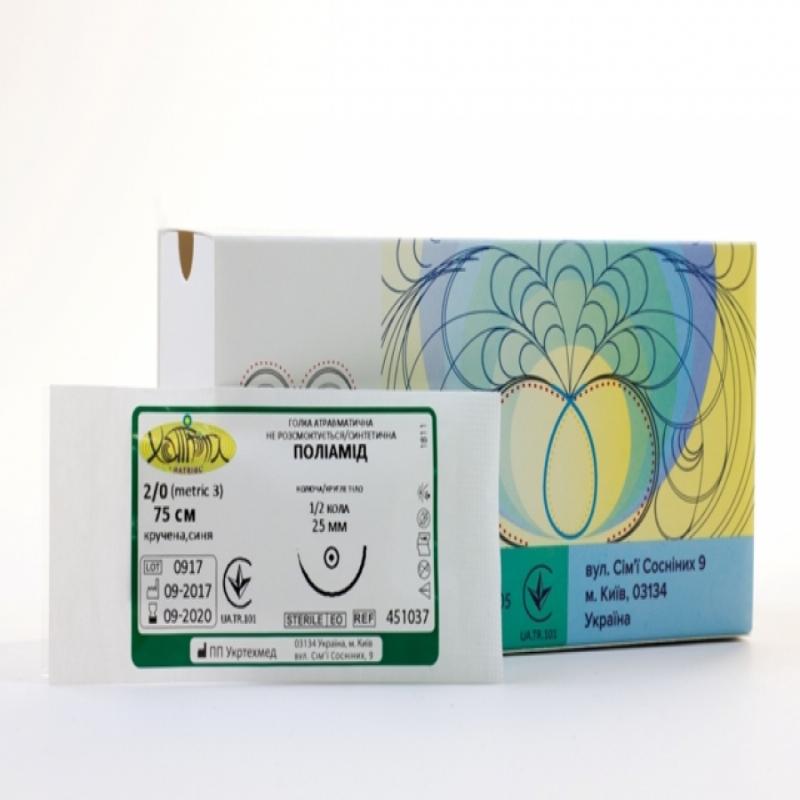 Нитка хірургічна стерильна, USP1 (М4), ПОЛІАМІД, кручена, біла, відрізок 10м (20шт*50см)